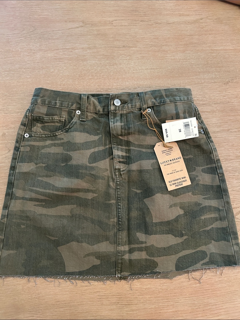 Lucky Brand Camouflage Mini Skirt - Olive and Dark Green